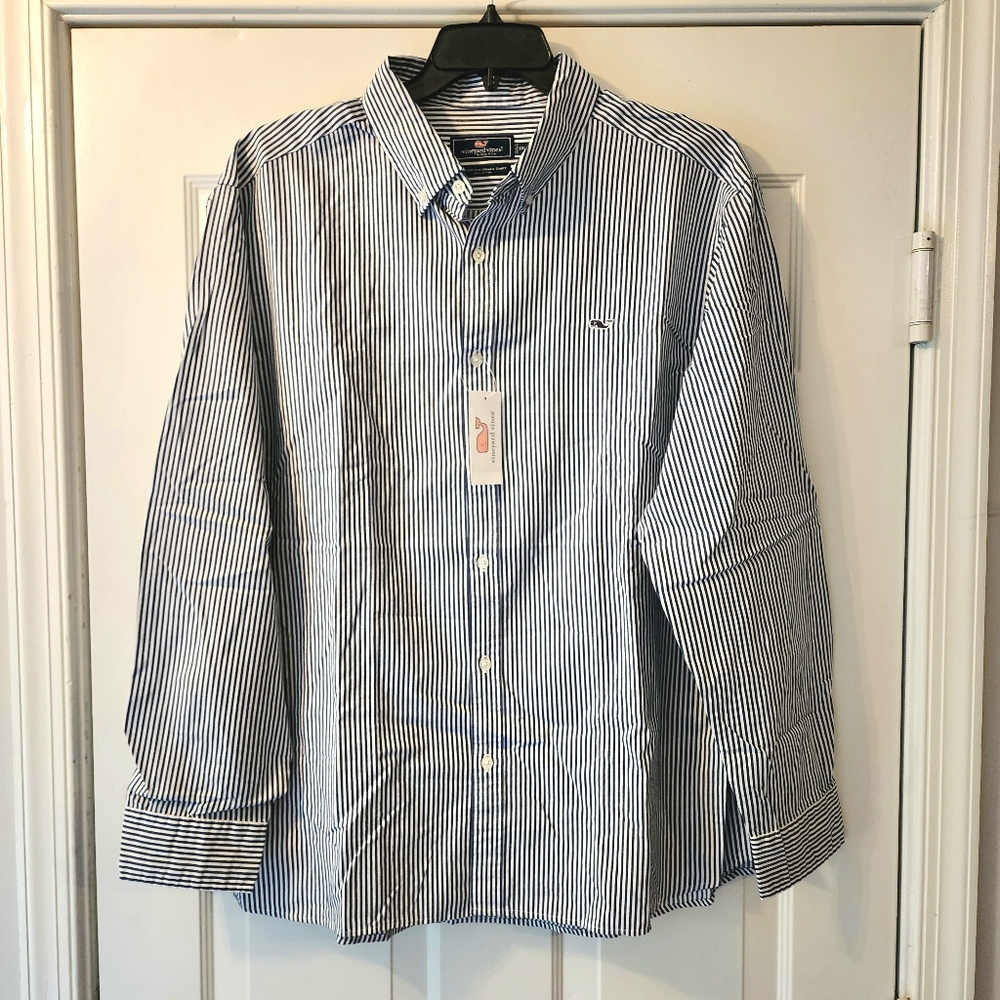 Vineyard Vines Blue Striped Button Down. Size XXL NWT
